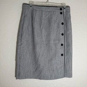 H&M Gray Midi Skirt with Black Button Detail Size 10 Business Casual Office